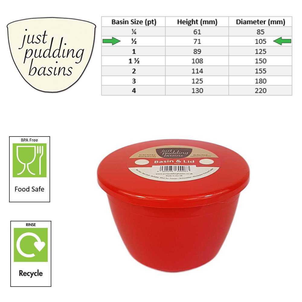 New Just Pudding Basins Plastic Pudding Bowl Basin And Lid 1/2 Pint 280ml 